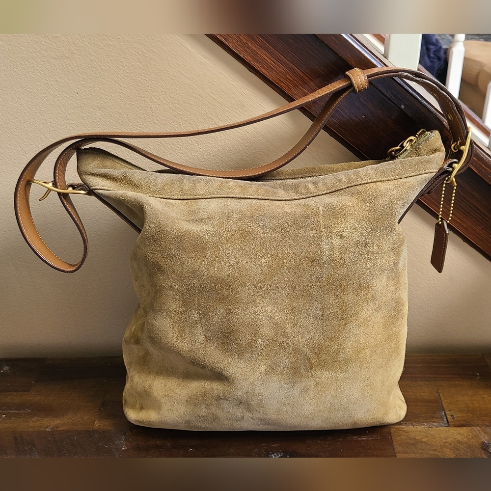 Coach Suede Olive Green Shoulder Bag 9324 - Picture 3 of 16